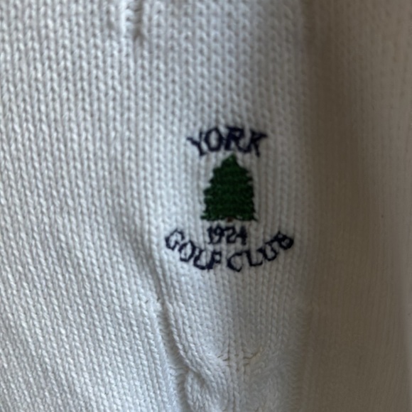 YORK GOLF CLUB By IZOD Men’s XL White V-Neck Sweater 100% Cotton Knit Sweater - Picture 7 of 7